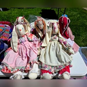 Floral Bunny Dolls with an Apron, Bloomers and Dress